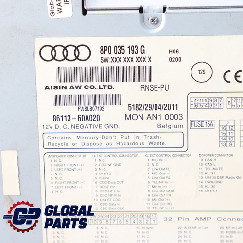 Audi A3 8P Radio Media GPS Sat Navigation Unit 8P0035193GX - Picture 7 of 11