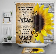 Inspirational Quotes Yellow Sunflower Shower Curtain Set for Bathroom Decor