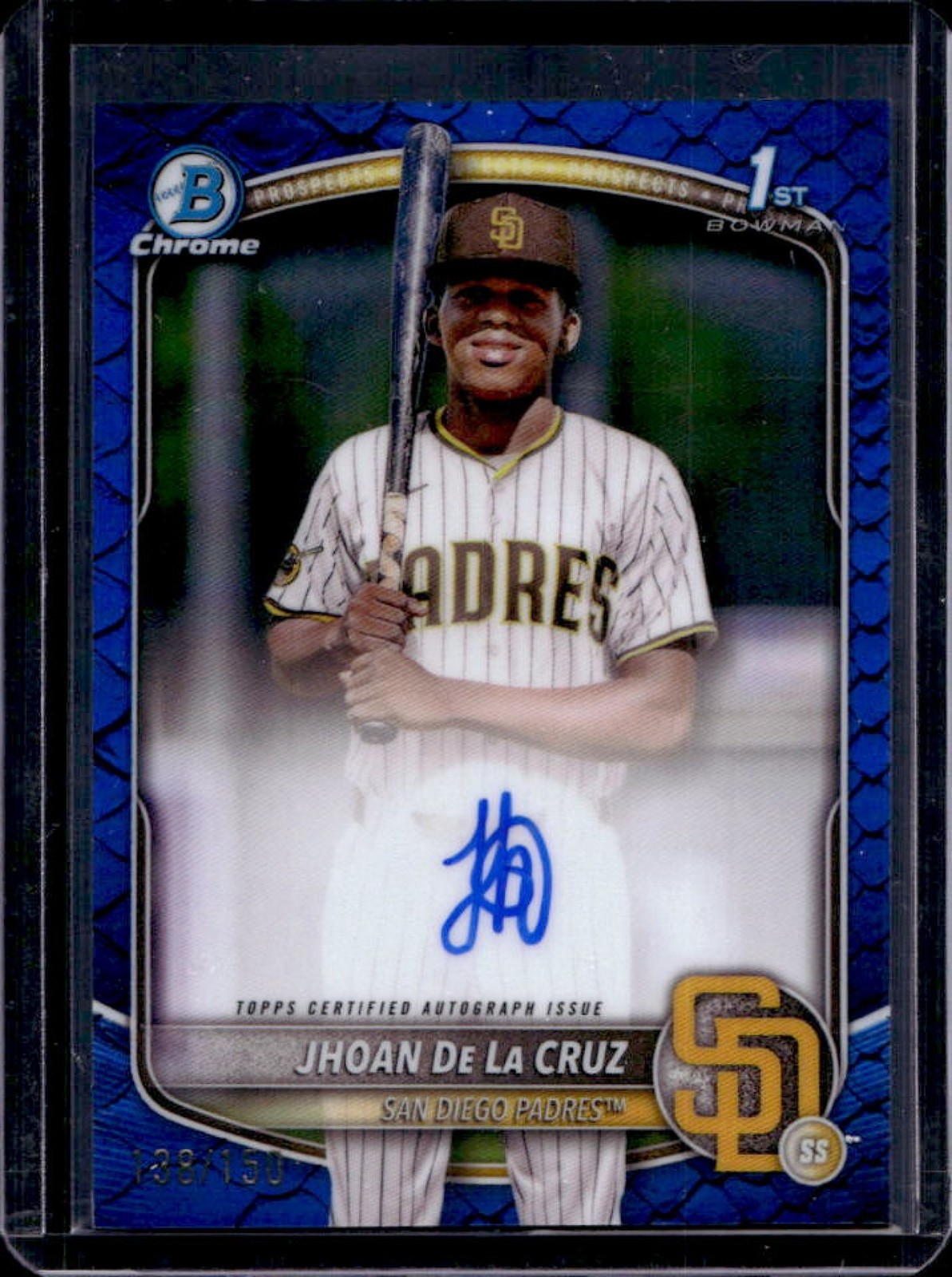 2025 Bowman Chrome Jhoan De La Cruz Auto Reptilian Blue Refractor 1st #138/150