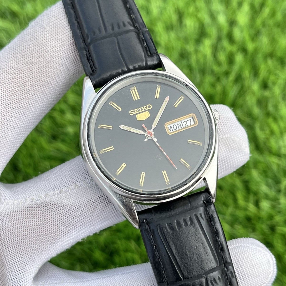 妊*マ様 SEIKO ブラック Vintage Seiko 5 Black Dial 17J Automatic