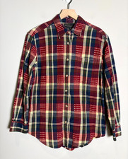 VTG 90s Red Blue Plaid 100 Cotton Button Up Grunge Punk Americana Shirt Sz M