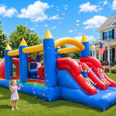 Commercial Giant 24FT PVC Obstacle Course Bounce House Castle for 6-8 Kids Party