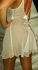 VTG SILKY CHIFFON OPAQUE SHEER SATIN BOWS DBL KICK BABYDOLL NIGHTGOWN Y2K 44 46
