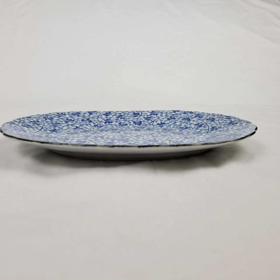 Japanese Porcelain Plate Dish Vintage Blue Flower Design Oval 7 1/2” x 5 1/2” - Image 4 of 4