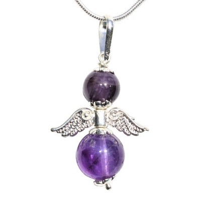 CHARGED Himalayan Amethyst Crystal Angel Pendant + 20'' Chain + Selenite Heart