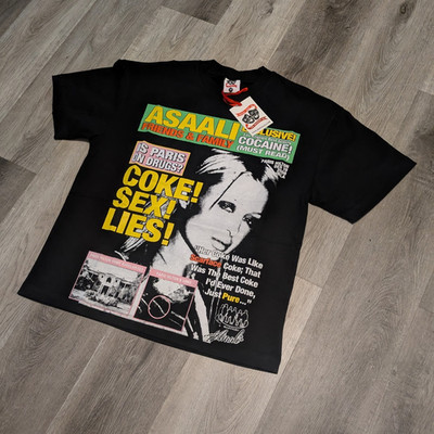 Asaali Men s M Black Double-Sided Graphic Logo Crew Neck Short Sleeve T-Shirt