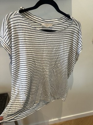 AllSaints Women s Medium Black White Striped Linen Blend Top Made in Portugal.