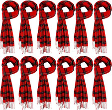 12Pcs Buffalo Plaid Winter Scarf Warm Cashmere Feel Wraps for Women Men Set Xmas