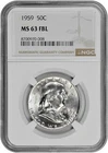 1959 50C Silver Franklin Half Dollar NGC Graded MS 63 FBL in New Holder