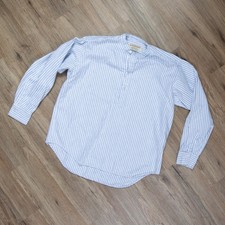 Vtg Gleneske Irish Grandfather Shirt Mens L White Blue Striped Band Collar