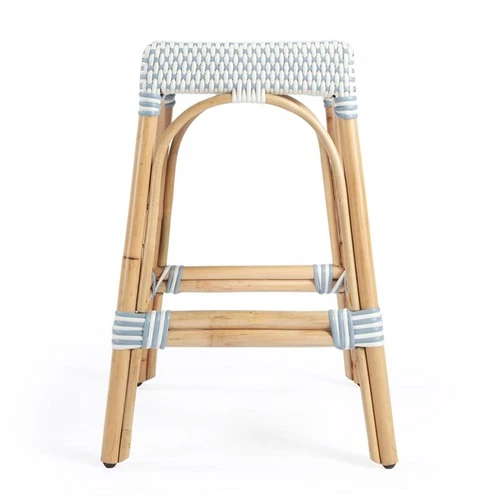 Butler Specialty Company Robias Rattan 24.5" Counter Stool -White & Sky Blue Dot - Picture 4 of 8