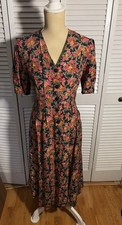 Vintage 90s Express Multicolor Floral Shirt Dress Y2K Preppy Dark Academia Sz 5