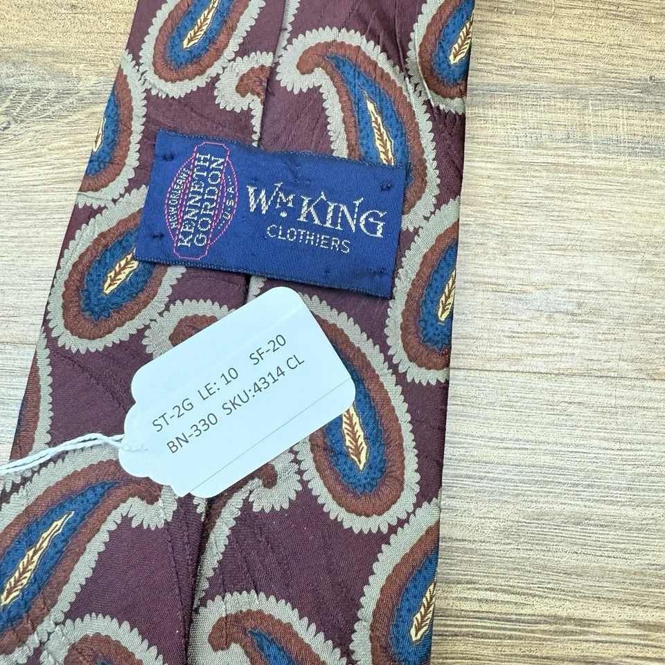 KENNETH GORDON MR. King Hombres Seda 2 Corbatas Rojo Paisley Diseño 3.5"x59" Hecho en EE. UU. Foto 2 de 4