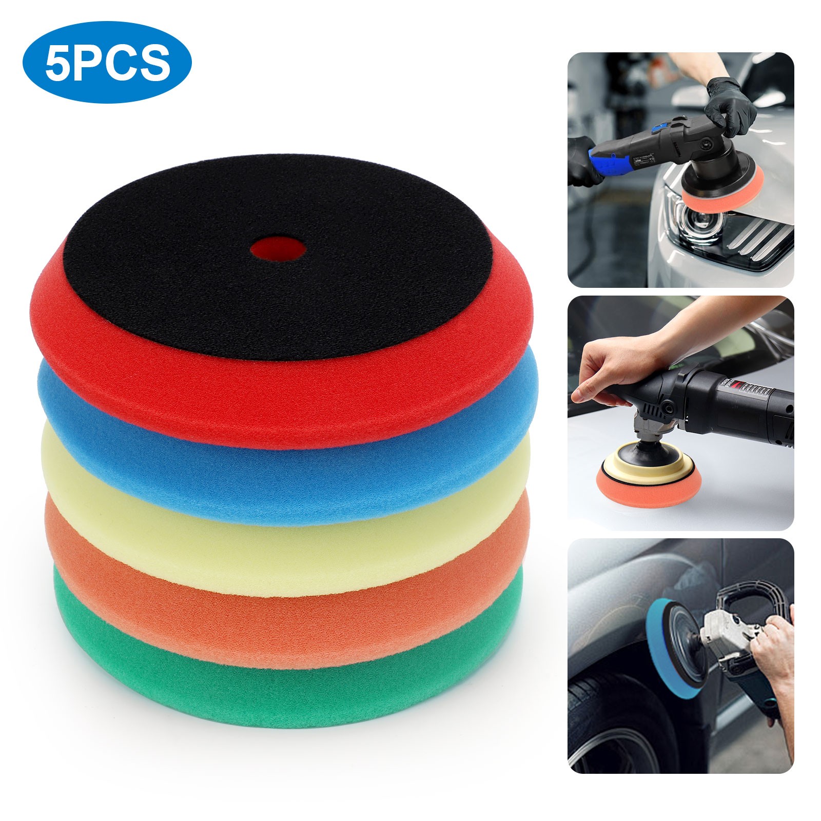5Pcs 7" Car Buffing Sponge Pads Cutting Polishing Pad Kit fo
