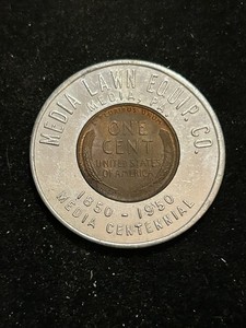 1949 Media Pennsylvania Encased Cent Token Media Lawn Equip. Co. PA196