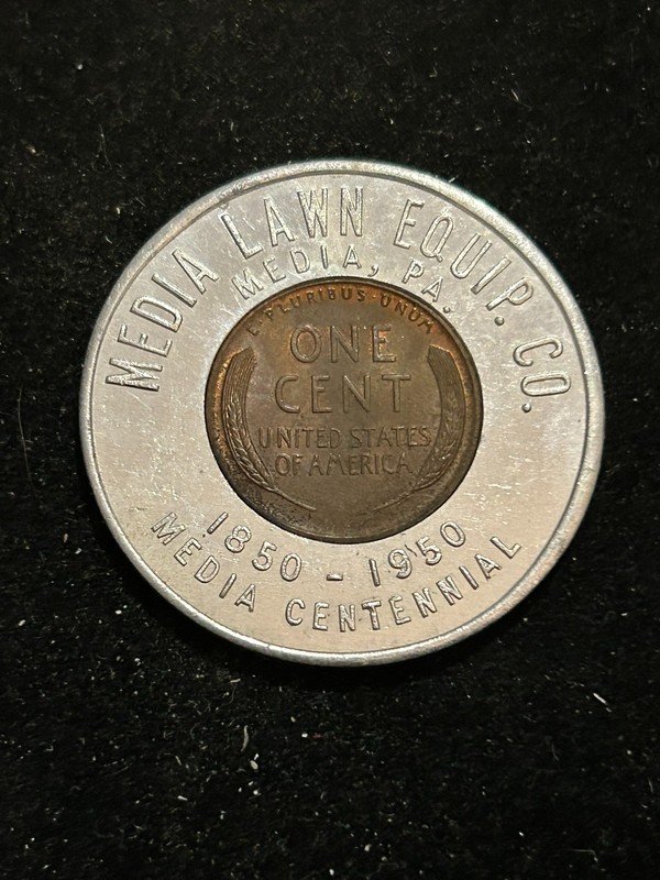 1949 Media Pennsylvania Encased Cent Token Media Lawn Equip. Co. PA196