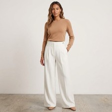 Halara Wide Leg Trousers Womens Medium White Waffle Pleated Pull On Comfort Wear