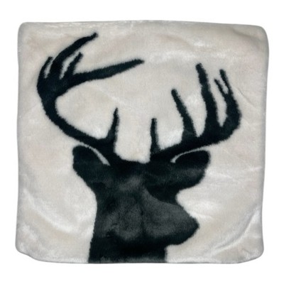 RETIRED Pottery Barn Deer Stag Print Faux Fur 18'' Pillow Cover
