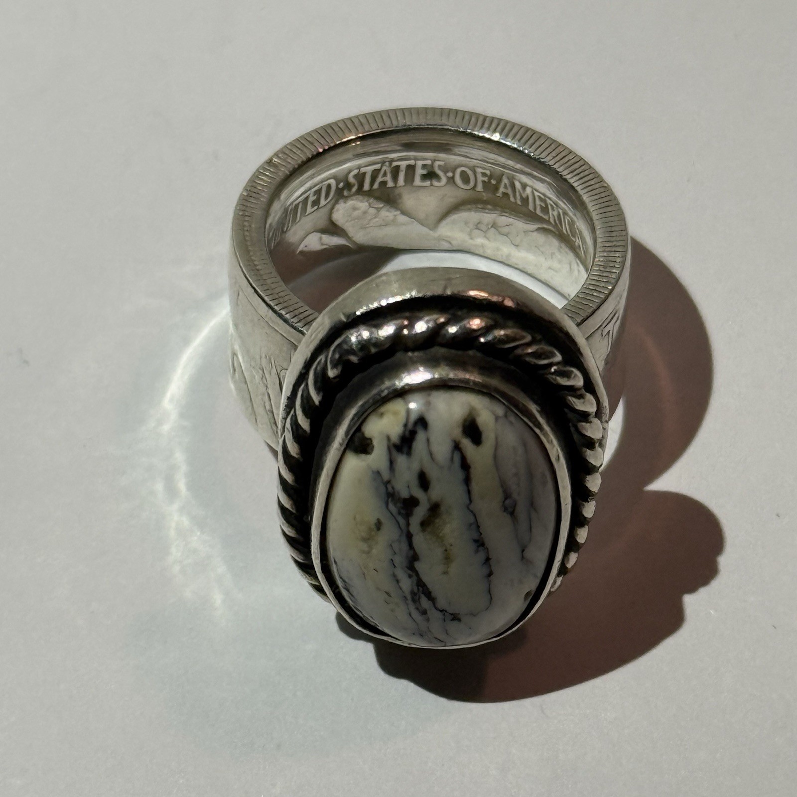 White Buffalo Silver Half Dollar Ring - image 6