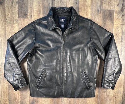 Vintage Gap Leather Jacket Father L Black Coat Dad 776019-01 Biker