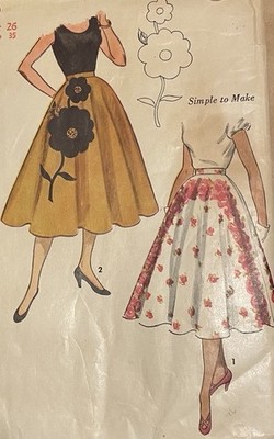 1950 s Rare Circle Skirt Appliqué Option #VintageSewingPattern Simplicity 3560