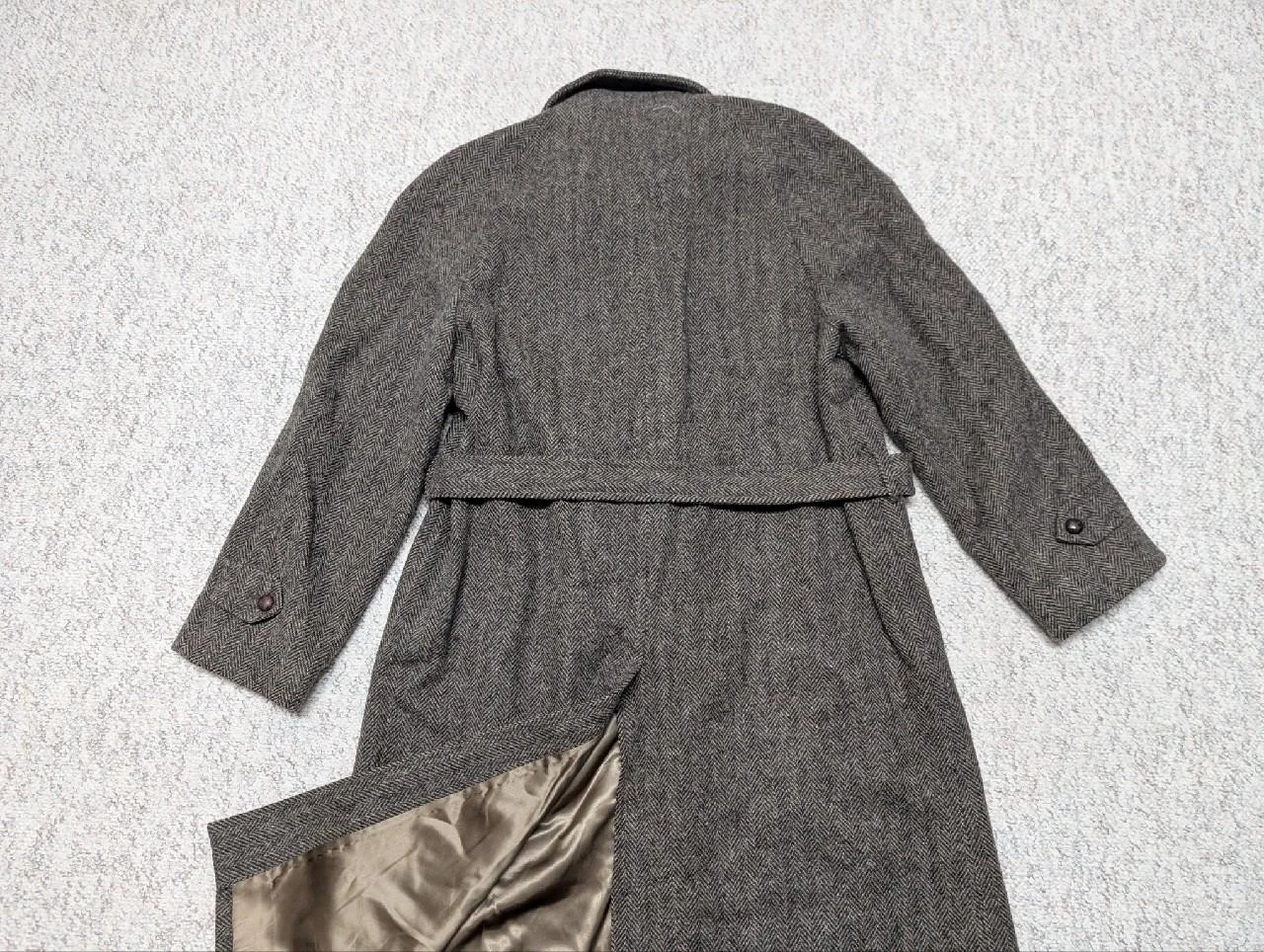 vintage USA made NORDSTROM herringbone TWEED overcoat 44L brown BELTED wool image 3