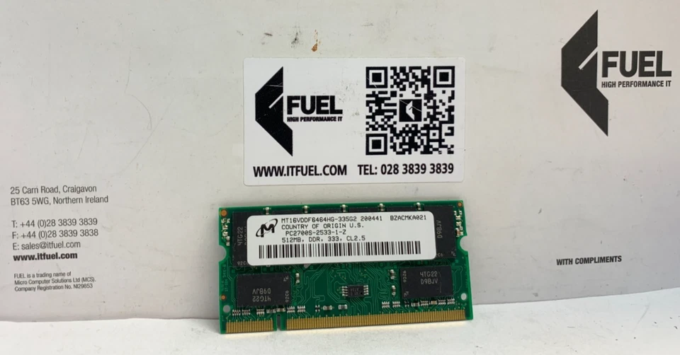 Micron  512mb DDR SODIMM ram memory module 333MHZ - MT16VDDF6464HG-335G2 - Image 2 of 3