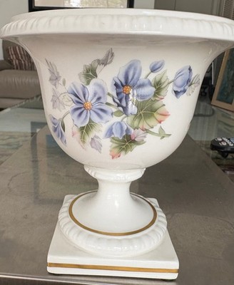 VTG   PEDESTAL VASE  ROYAL WORCESTER BONE CHINA- FLORENA, ALPINE FLOWERS.