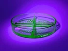 Antique Uranium UV Depression Vaseline Glass Green Divided Candy Tray