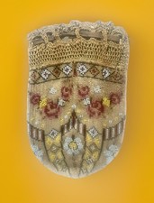 Atq VICTORIAN BEADED Purse Crochet Drawstring Top Lined Intricate Tiny Beads