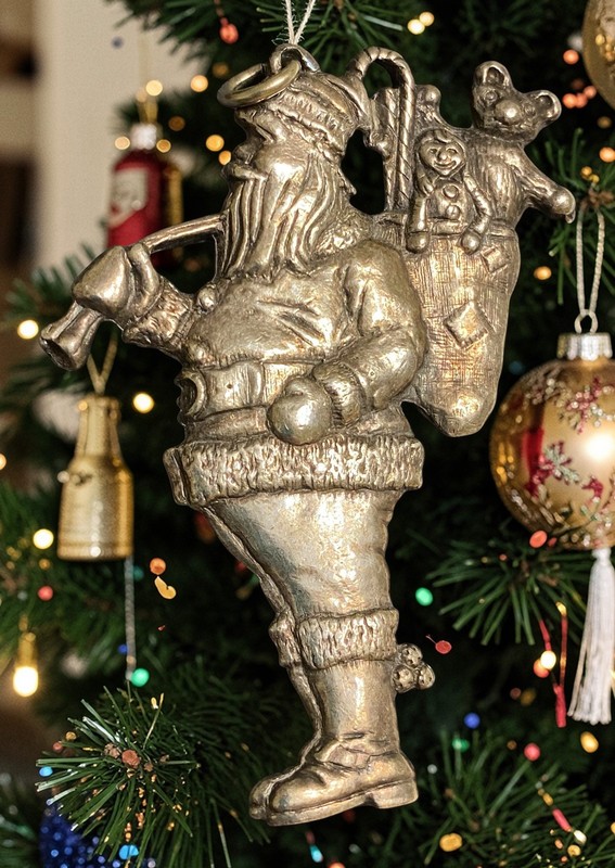 Christmas Ornament GORHAM 1984 E.P. Silverplate SANTA W/ TOY BAG 2.5" TALL