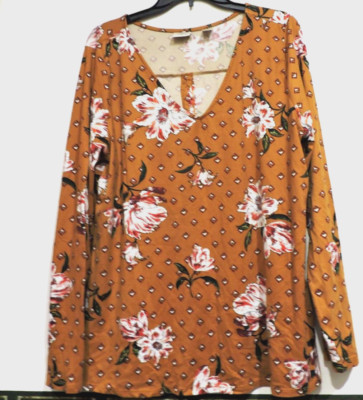 Daytrip Brand multi-color floral Lg Sleeve Poly/spandex Blouse SZ XXL open back