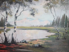 1961 Impressionist landscape oil painting signed