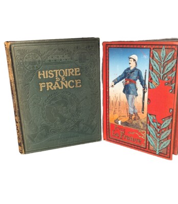2-Lot ANTIQUE French books Ornate Leather: HISTOIRE DE FRANCE & POUR LA FRANCE