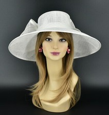 M95 White Kentucky Derby Church Wedding Royal Ascot Wide Brim Sinamay hat