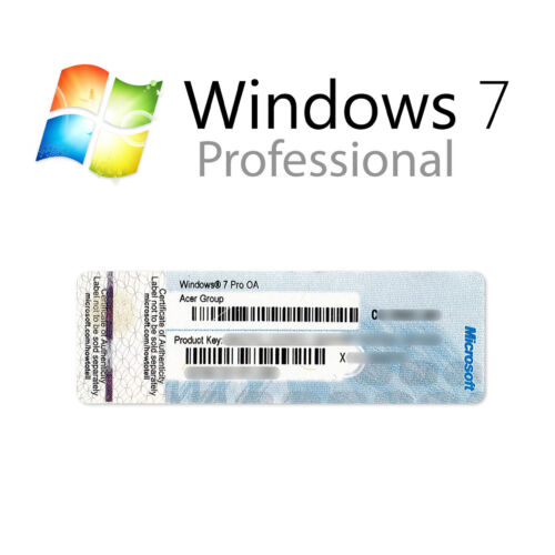 Windows 7 Professionnel / Win 7 Pro version 32/64 bits - 1 appareil - OEM COA Acer - Photo 1/1