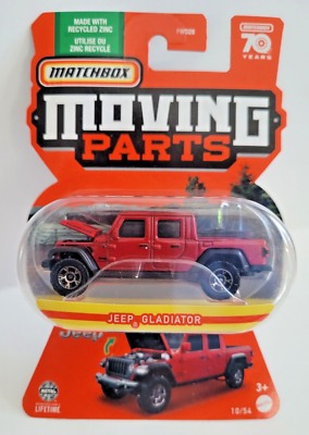 Matchbox Moving Parts Jeep Gladiator – 10/54 Die-Cast Toy Car With Opening Features (Red)