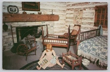 San Antonio Texas Witte Museum Log Cabin Bedroom Chrome Postcard Unposted