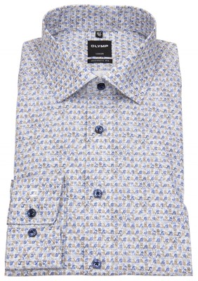 OLYMP Hemd Modern Fit Print Kontrastknöpfe blau / hellbraun - ohne OVP