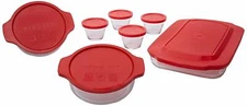 14 Piece Glass Food Container Set Baking Utility Custard Cups Dish With Lids