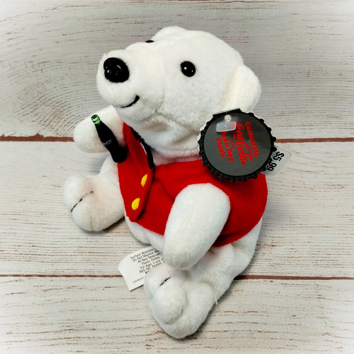 Coca Cola Polar Bear Vintage 1997 Bean Bag Plush in Red Vest Coca Cola Polar Bear Vintage 1997 Bean Bag Plush in Red Vest