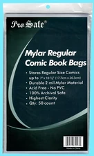 50 PRO SAFE REGULAR MYLAR COMIC BOOK BAGS 2 MIL Clear Archival Storage Acid Free