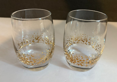 SET OF 2 Bailey's Irish Cream 8oz Glass Tumblers Gold Confetti Low Ball Glasses