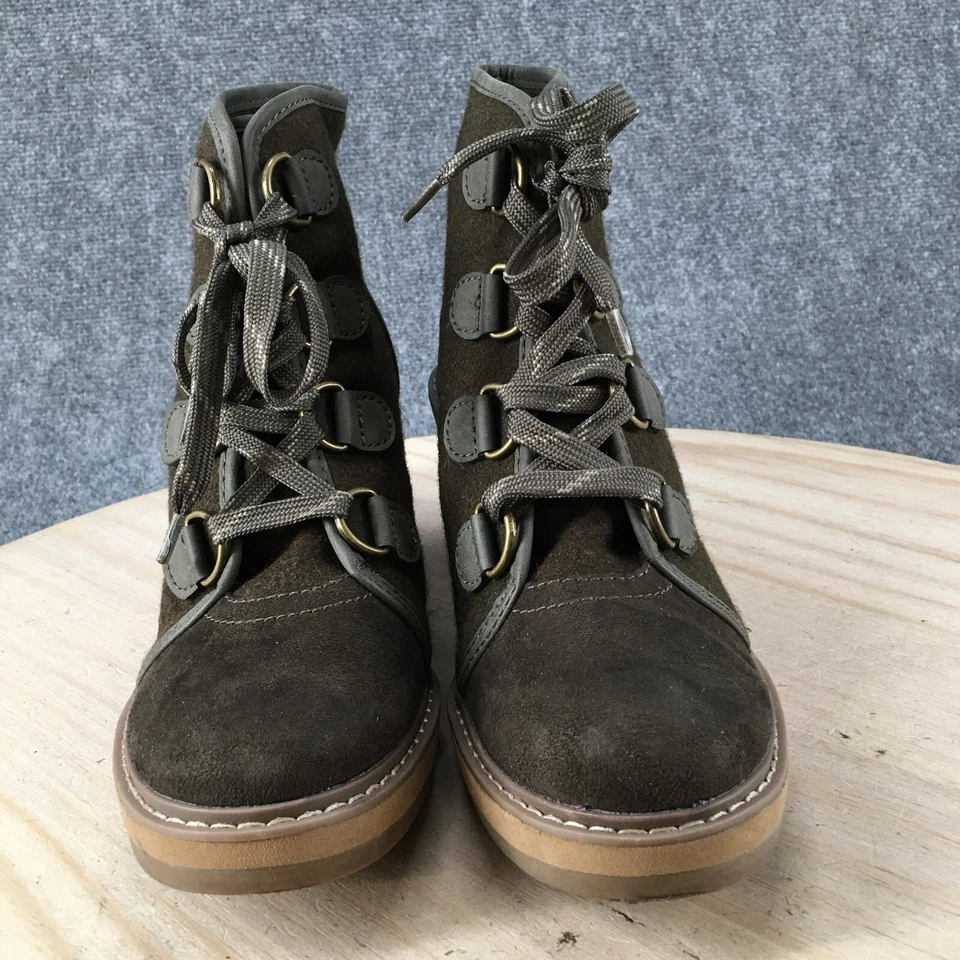 Merona ботинки женщин 9 ботинок зеленый замши шнурует вверх на танкетке круглый носок повседневный - Изображение 4 из 4