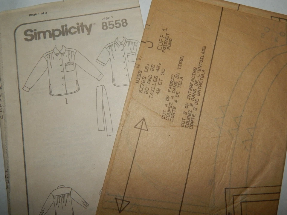 Simplicity 8558 Shirt Bow Tie Button Up Sewing Pattern Ladies 18 20 22 UC Loose - Image 3 of 4