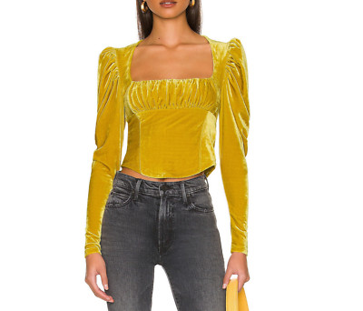Free People Women's Glistening Gold Long Sleeve Hold Me Velvet Top Sz M