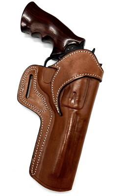 For 6'' S&W 686 686+, Right Hand Brown Leather Open Top Belt Holster