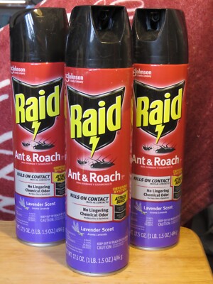 3 Cans Raid Ant & Roach Killer Spray Keeps Killing for Weeks Lavender Scent