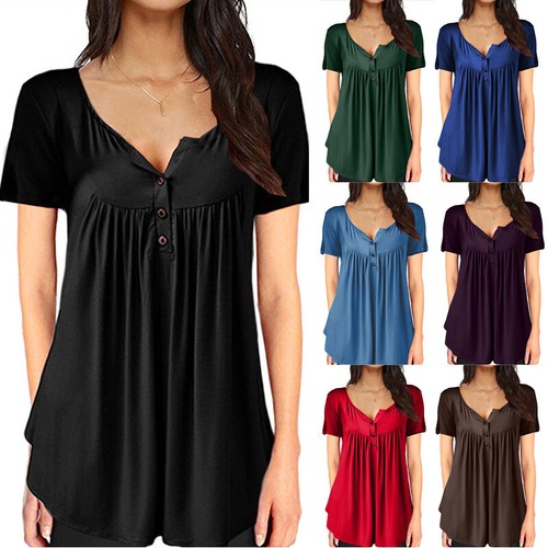 Damen Kurzarm Shirt Sommer T-Shirt Freizeit Lose Bluse Oberteile Tunika Longtops - Bild 4 von 32