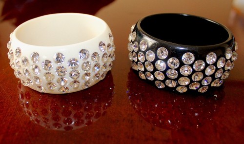 Swarovski Klar Kristall Armreif 2 Armbänder Schwarz & Weiß Harz Asche & Diamant Marke JP - Bild 4 von 6